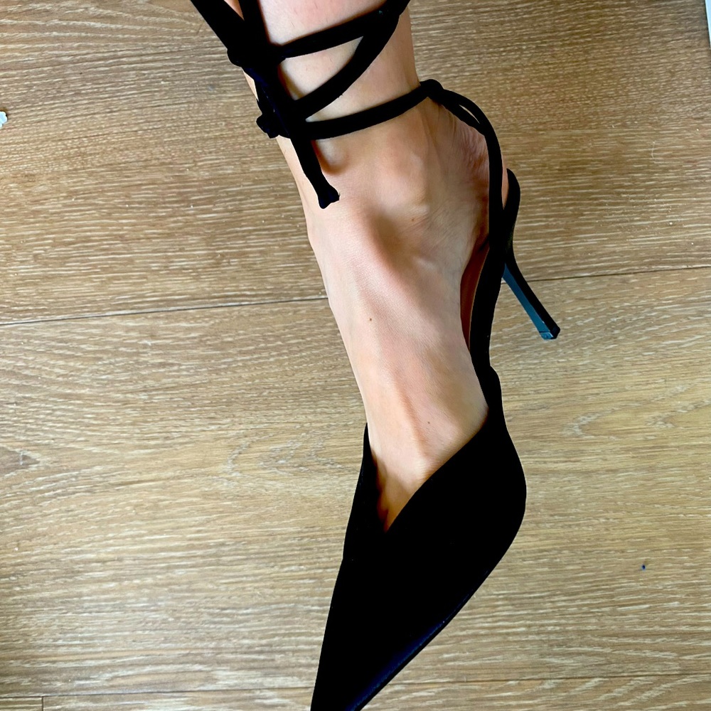 Zara pointy toe heels with ankle ties